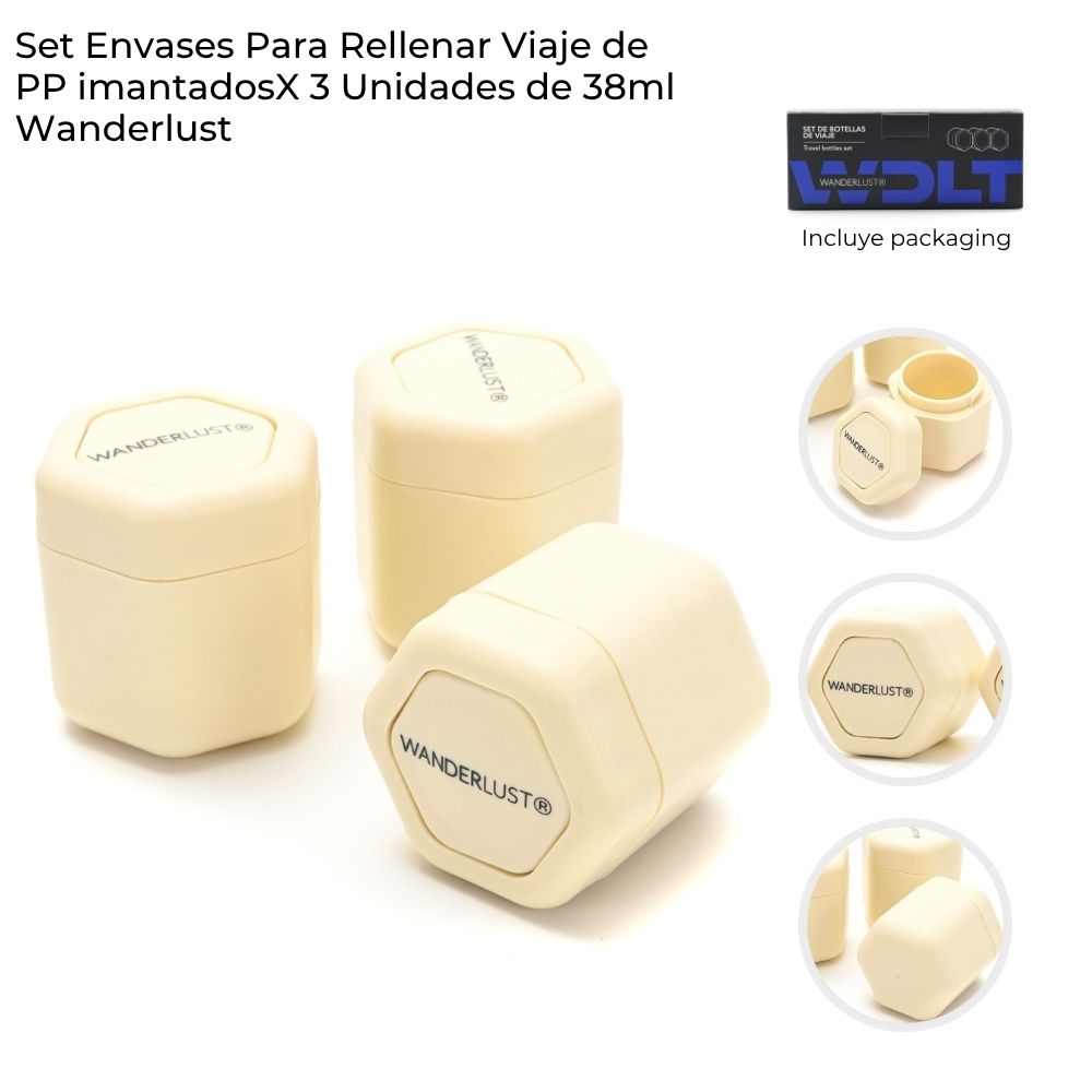 [848615] SET ENVASES PARA RELLENAR X3 VIAJE PP IMANTADOS - 38ML WDLT
