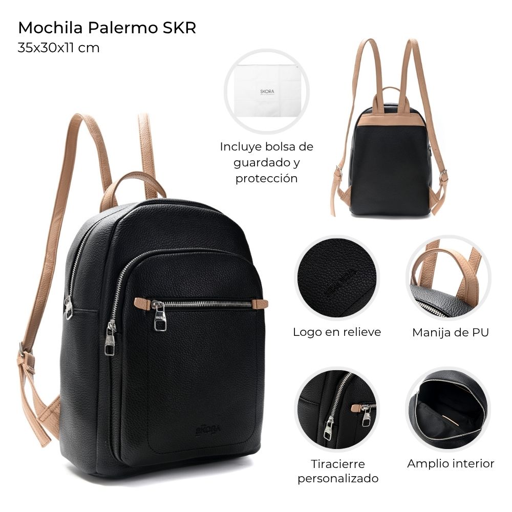 [147932] MOCHILA PALERMO SKORA NEGRA 35x30x11 CM