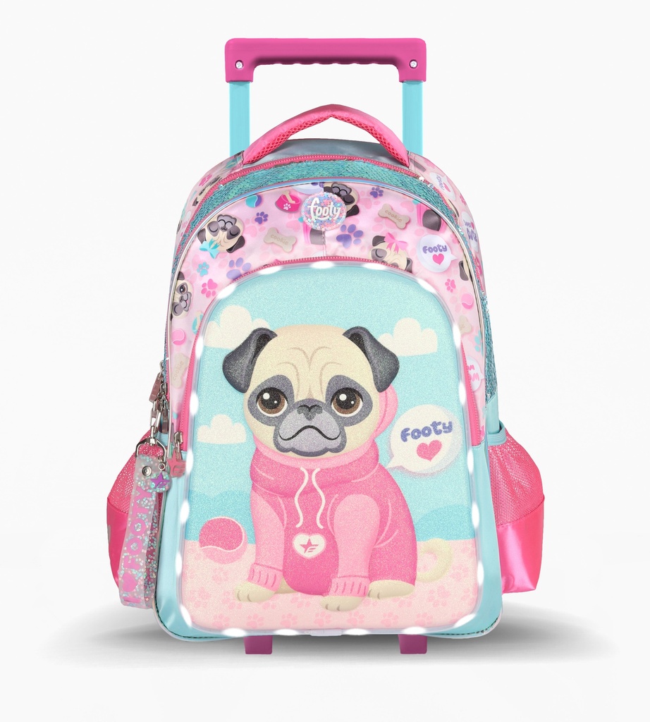 [3F2191-ROS] MOCHILA CARRO 18" PUPPY CON LUZ LED FOOTY (Rosa)