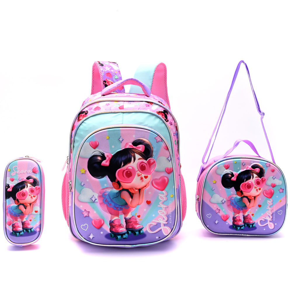 [342946] SET X3 EN CAJA, MOCHILA CON LUNCHERA Y CARTUCHERA ESCOLAR THINK HAPPY NENAS COOL 16 PULG