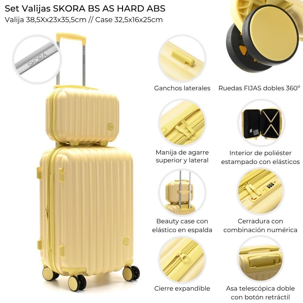 [441469] SET VALIJAS SKORA BS AS HARDS ABS AMARILLO CARRY ON 20" +  BEAUTY
