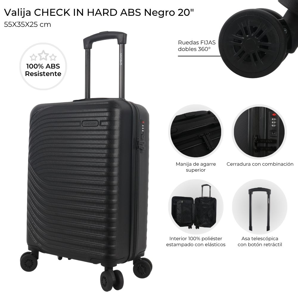 [448127] VALIJA CARRY ON CHECK IN HARD ABS NEGRA 20"