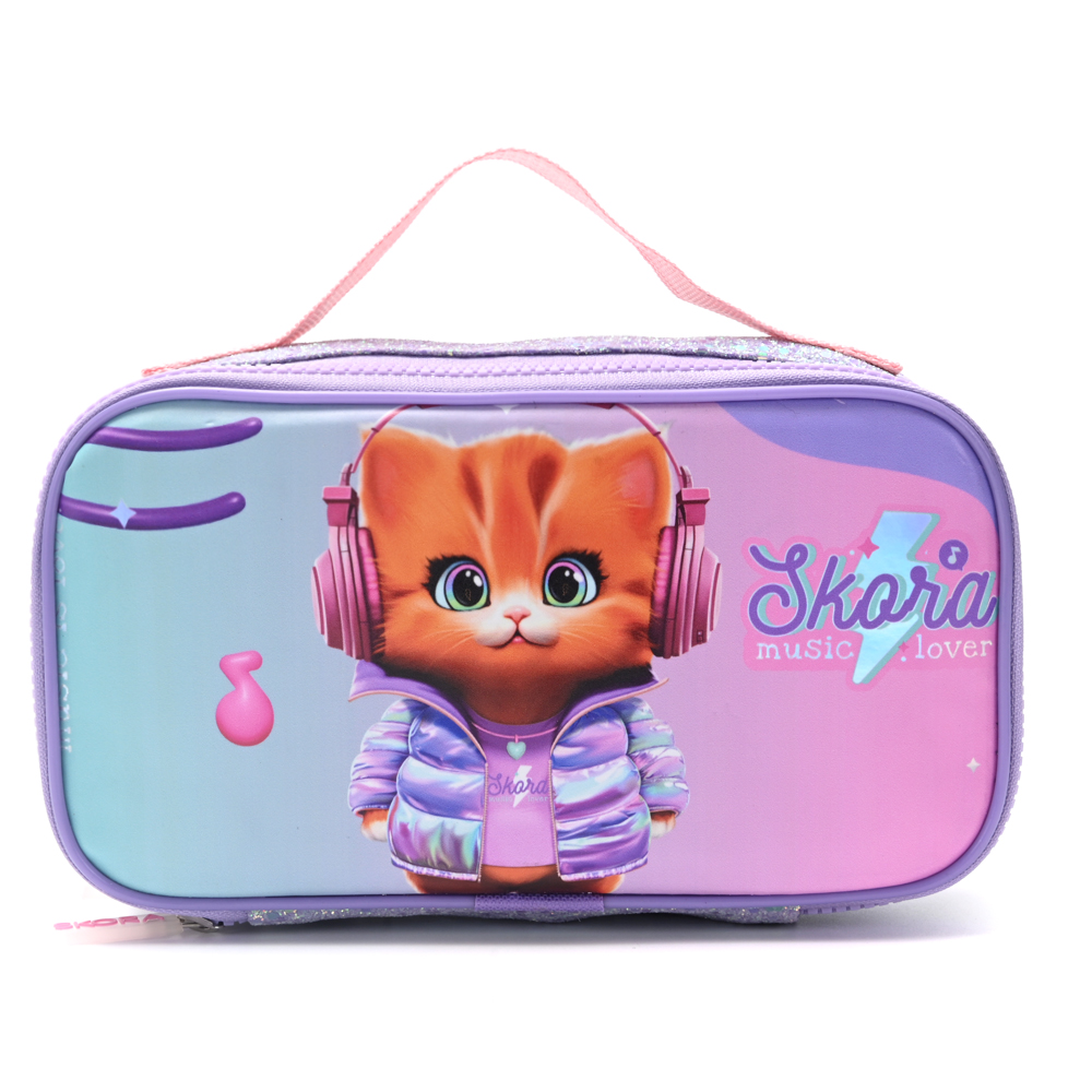 CARTUCHERA RECTANGULAR CON SOLAPA 2 CIERRES THINK HAPPY SKORA