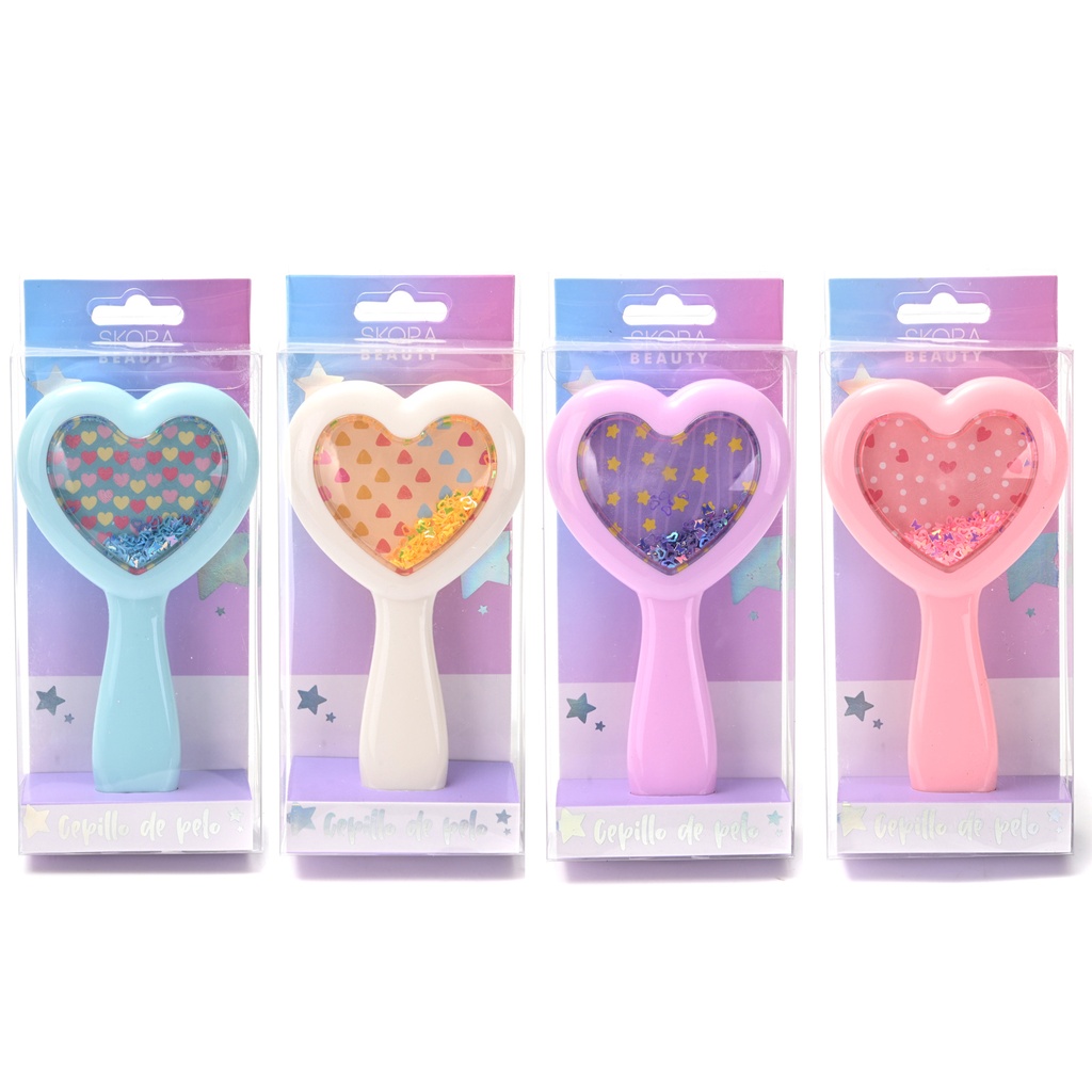 [843680] CEPILLO DE PELO FORMA CORAZON CON GLITTER SKORA