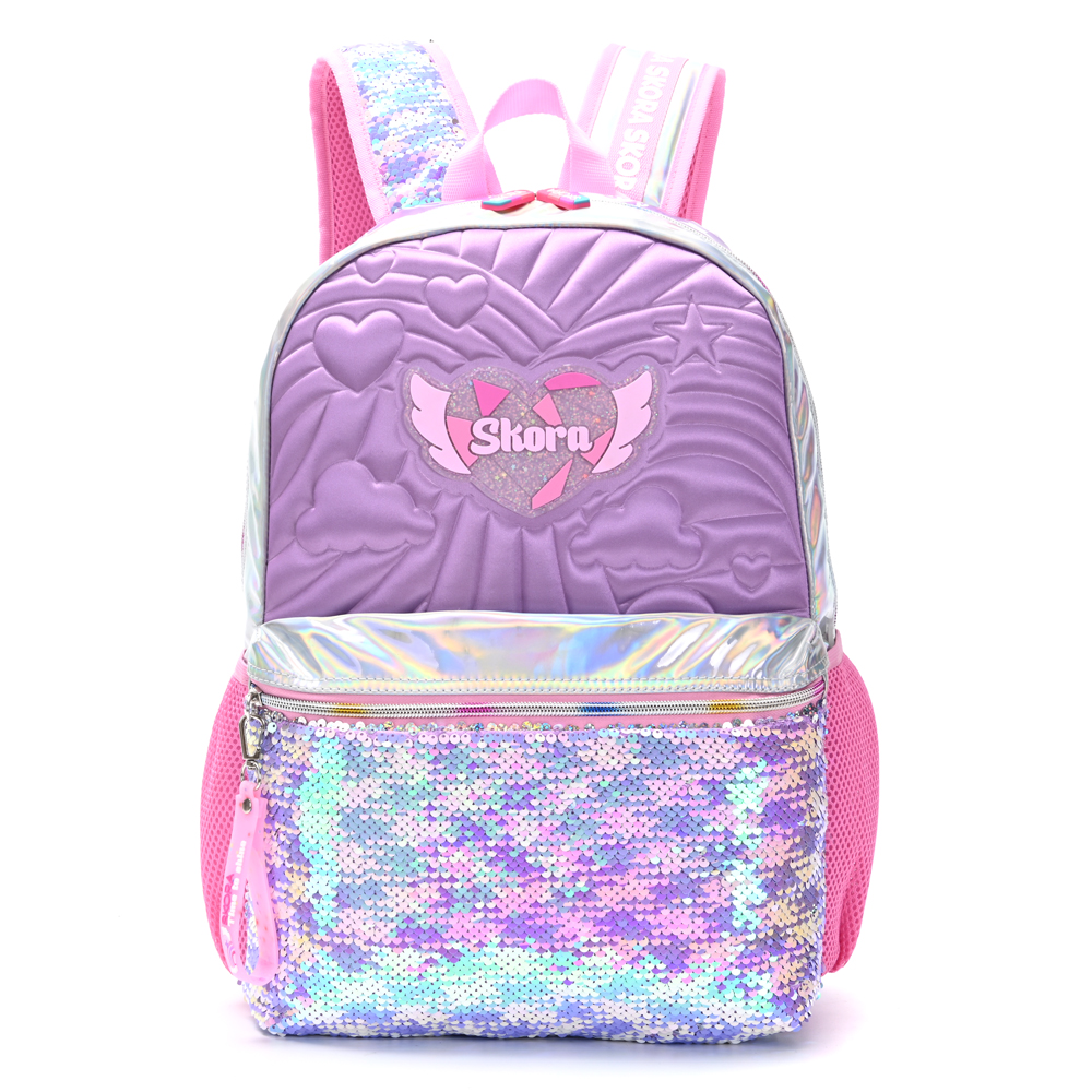 MOCHILA ALMA MATELASSE LILA CON LLAVERO 18" - 32x45x15 CM