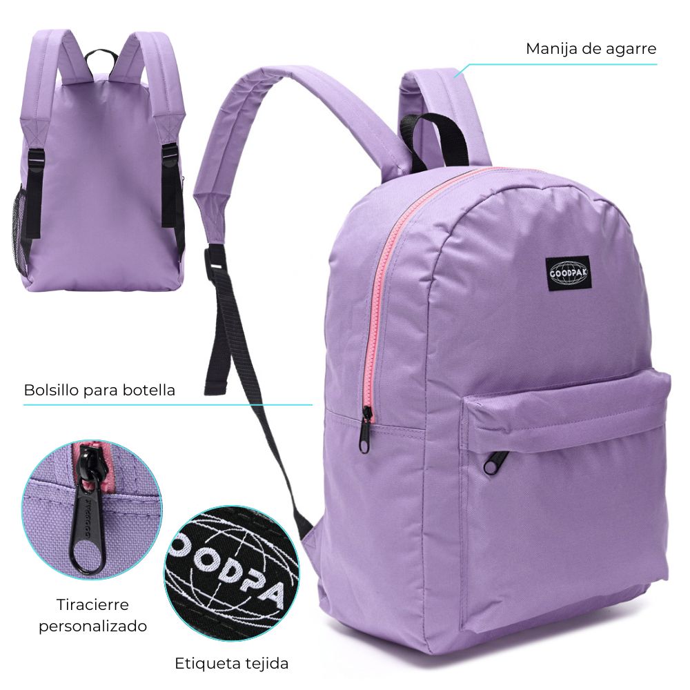 MOCHILA GOODPACK CIERRE CONTRA TONO LILA 43x33x15CM