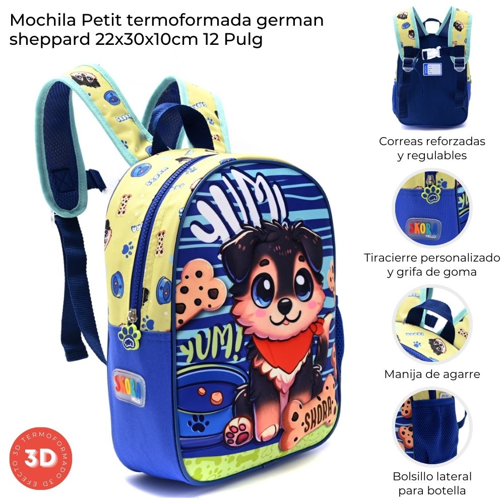 MOCHILA PETIT TERMOFORMADA GERMAN SHEPPARD 22x30x10CM SKORA