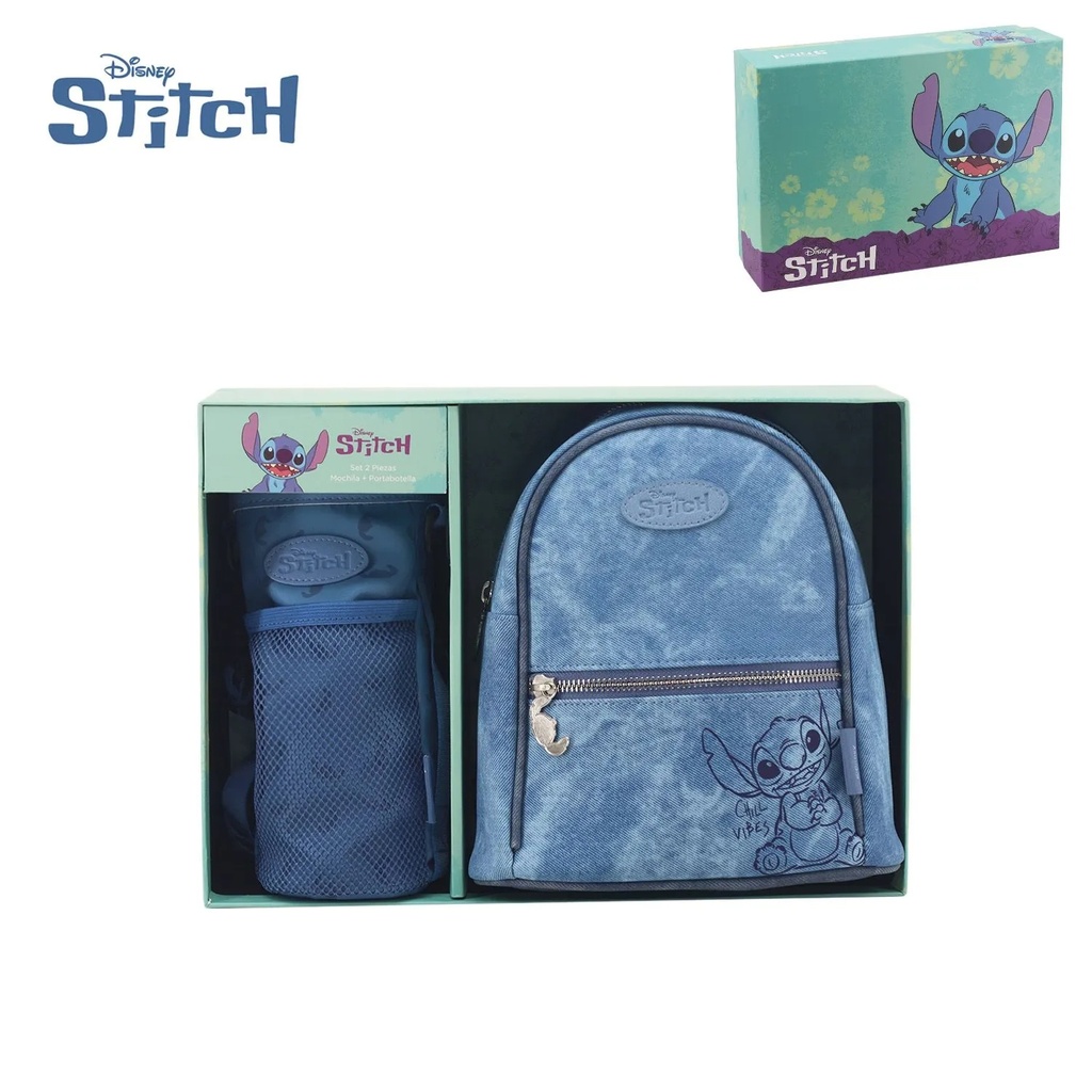 [373.2000031-AZU] MOCHILA Y PORTA BOTELLA DISNEY STITCH (Azul)