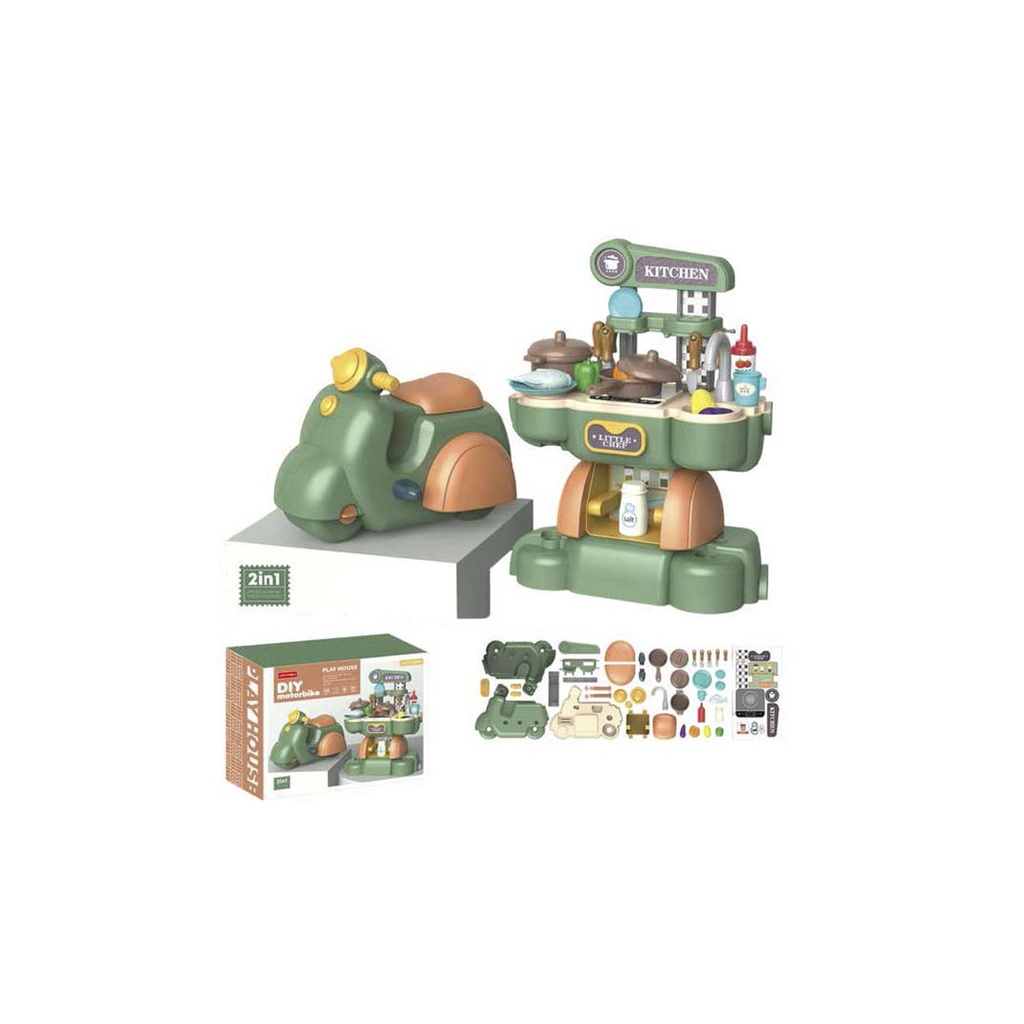 [81MK1201015] SET 2 EN 1 MOTO/COCINA VERDE PRIORI