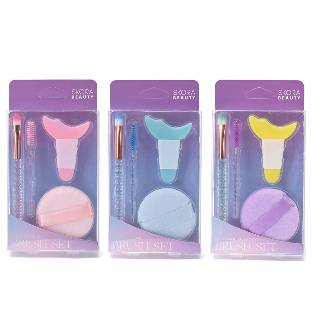 [838954] SET BLENDER, BROCHA, ESTENCIL Y CEPILLO PARA CEJAS x4 SKORA