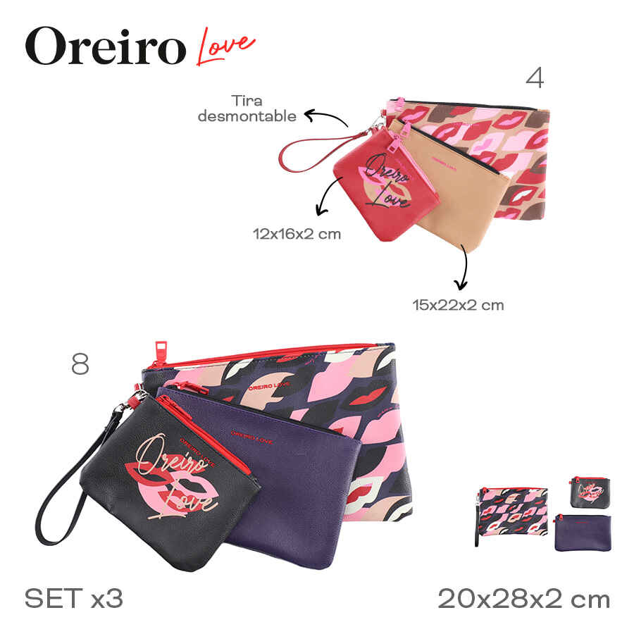 [829331-NEG] SET X3 PORTACOSMETICO OREIRO LOVE (Negro)