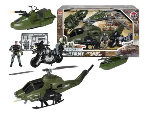 SUPER HELICOPTERO Y MOTO MILITAR 34x11x18,5 CM