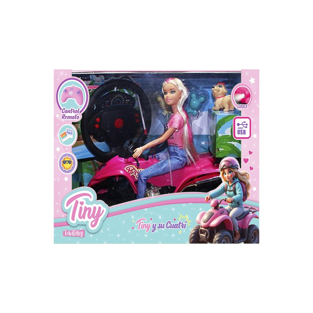 [8156666] MUÑECA TINY CON SU CUATRICICLO A RADIO CONTROL CARGA USB 35X22X30CM