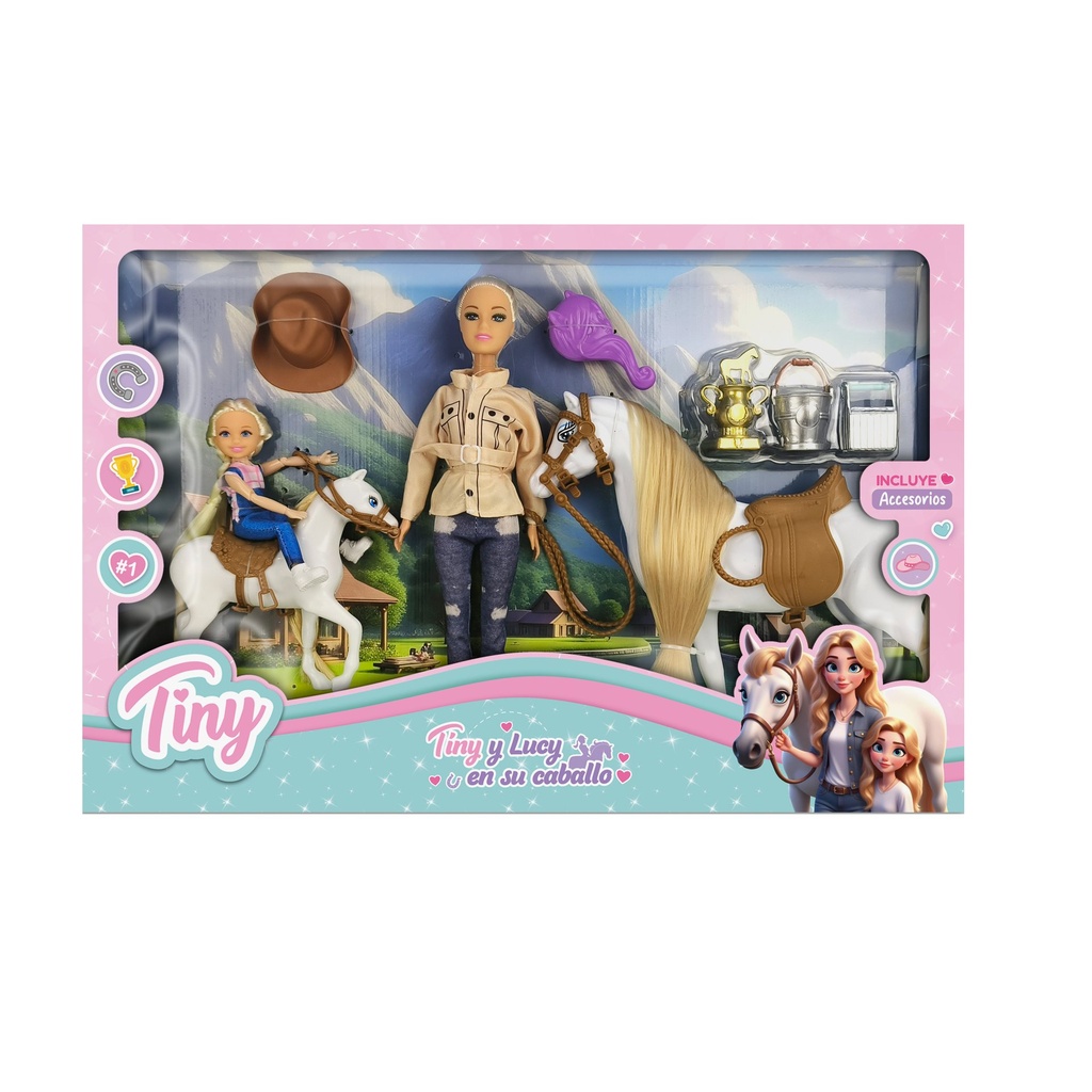 [8155862] MUÑECA TINY Y LUCY EN SUS CABALLOS 42x7,5x32 CM
