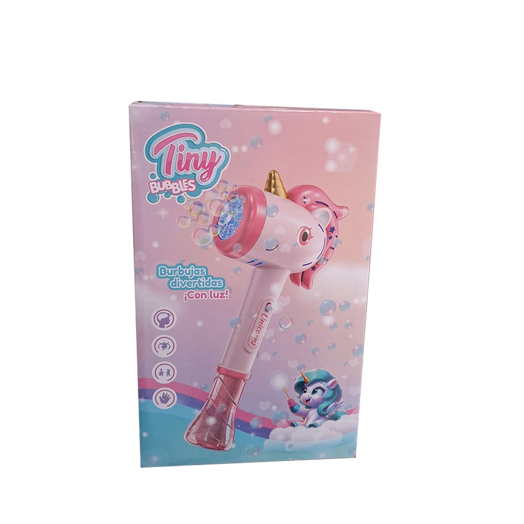 BURBUJERO UNICORNIO TINY A PILA CON LUCES 15x9x24 CM