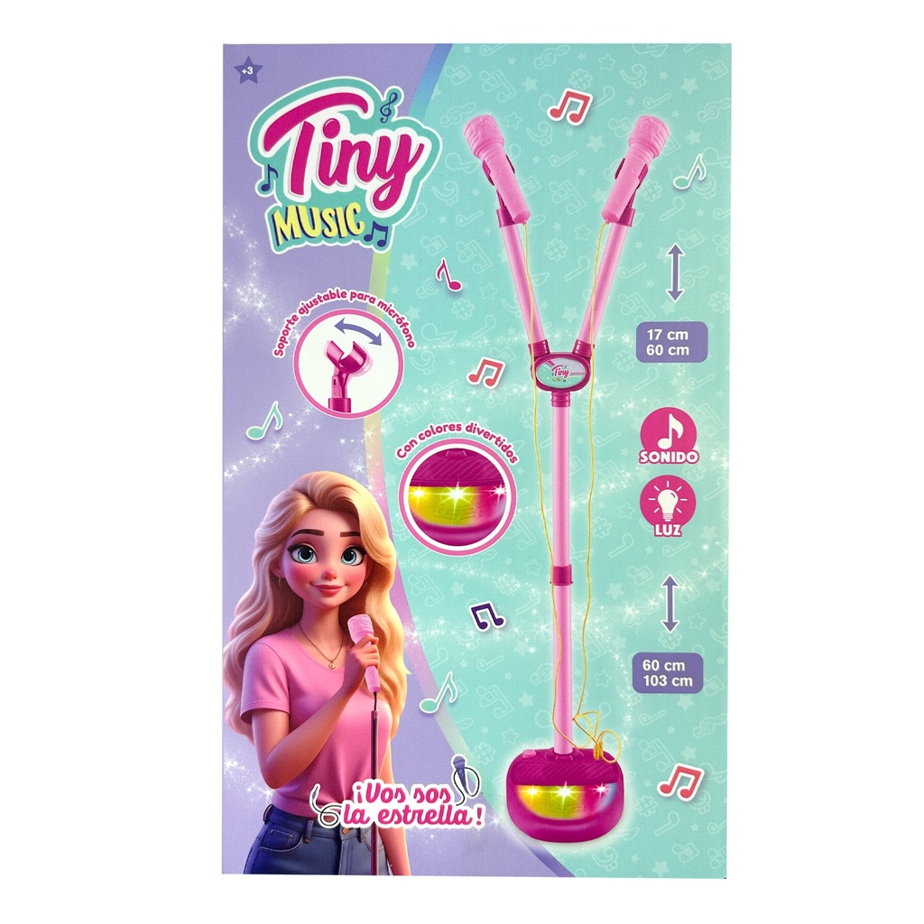 [8155967] MICROFONO DE PIE A PILAS DOBLE CON LUZ Y SONIDO 21x6x35 CM