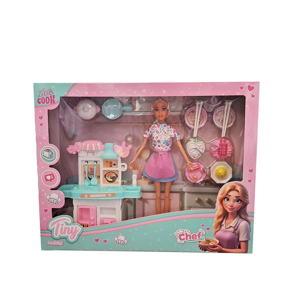 MUÑECA TINY CHEF CON ACCESORIOS 42x33x7 CM