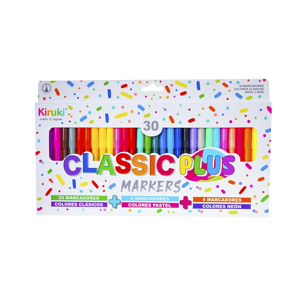[6700008] MARCADORES COLORES CLASICOS / PASTEL / NEON  X 30 KIRUKI