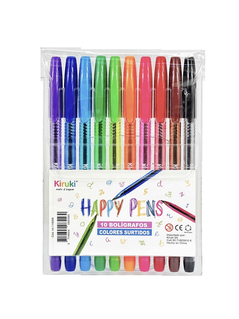 [6110009] BOLIGRAFOS HAPPY PEN x10 SURTIDO
