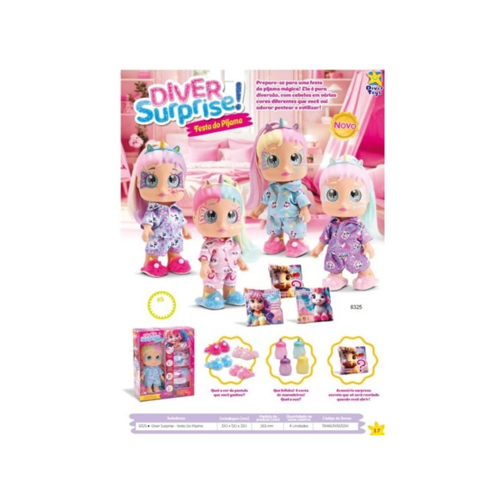 [81IKDIV130] MUÑECA DIVER SURPRISE - FIESTA DE PIJAMAS