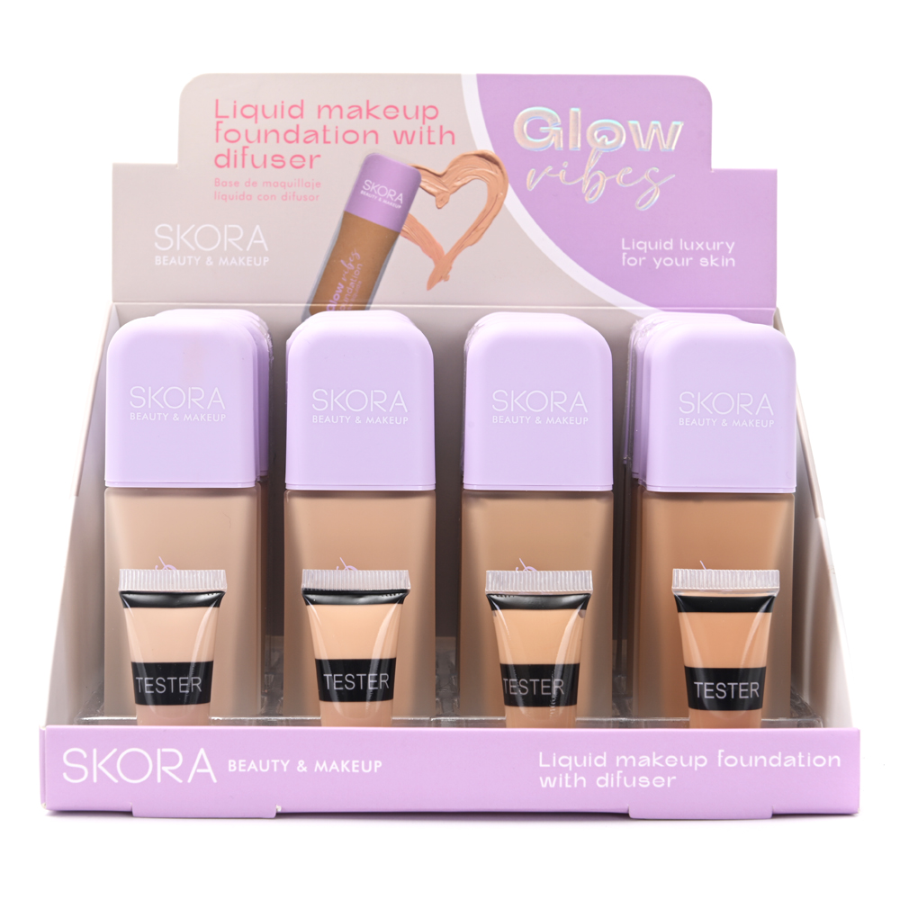 [839569] BASE DE MAQUILLAJE FLUIDA ENVASE DE VIDRIO CON DIFUSOR SKORA