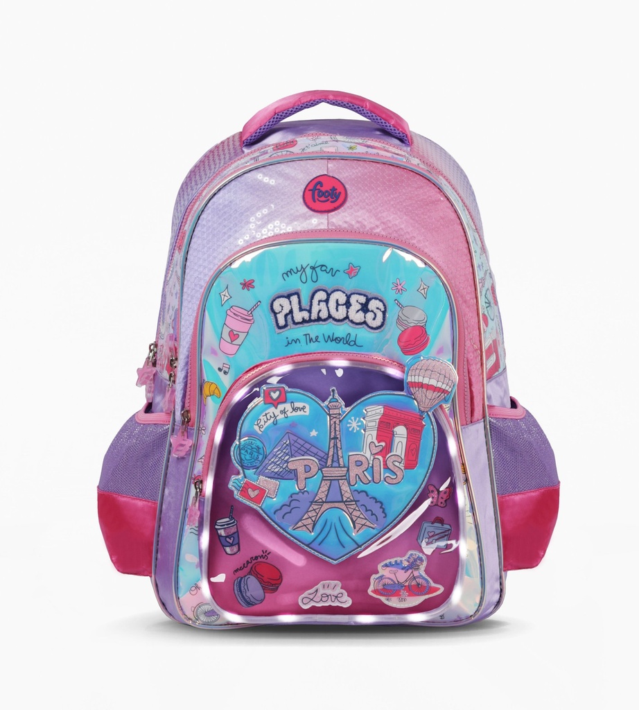 MOCHILA ESPALDA 18" CON LUZ LED I LOVE FOOTY LILA