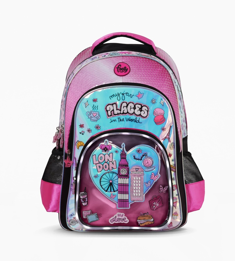 MOCHILA ESPALDA 18" CON LUZ LED I LOVE FOOTY NEGRO