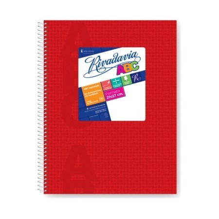 [6359411] CUADERNO RIVADAVIA ABC 21x27 ROJO - 60 Hjs Rayadas