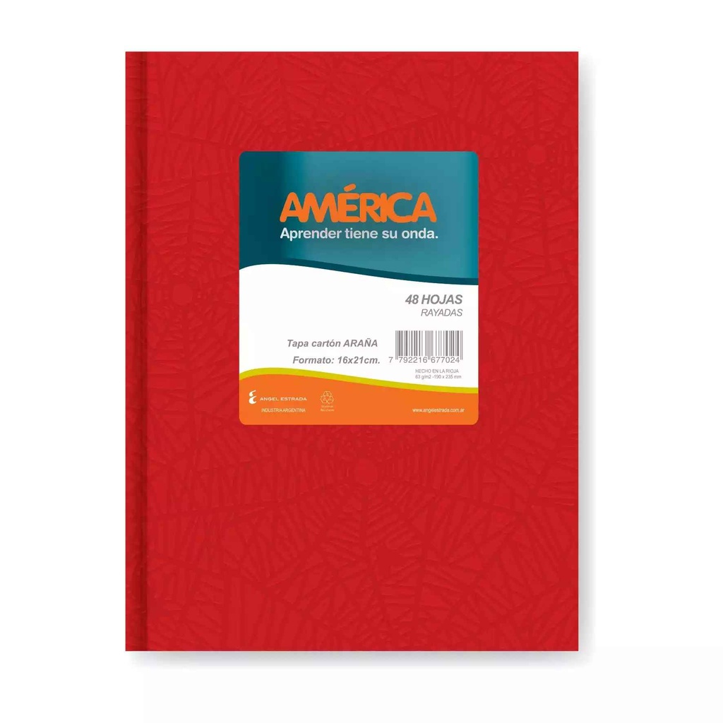 [6675118] CUADERNO AMERICA ARAÑA 16x21 T/D ROJO - 42Hjs Rayadas