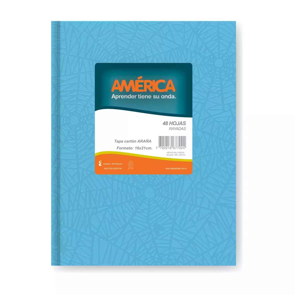 [6675616] CUADERNO AMERICA ARAÑA 16x21 T/D CELESTE - 42Hjs Rayadas