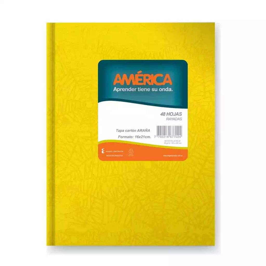 [6675649] CUADERNO AMERICA ARAÑA 16x21 T/D AMARILLO - 42Hjs Rayadas