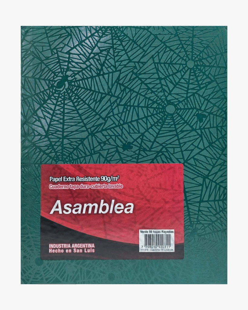 [6111416] CUADERNO ARAÑA T/C 19x23,5 - 50Hjs RAYADAS ARAÑA VERDE ASAMBLEA