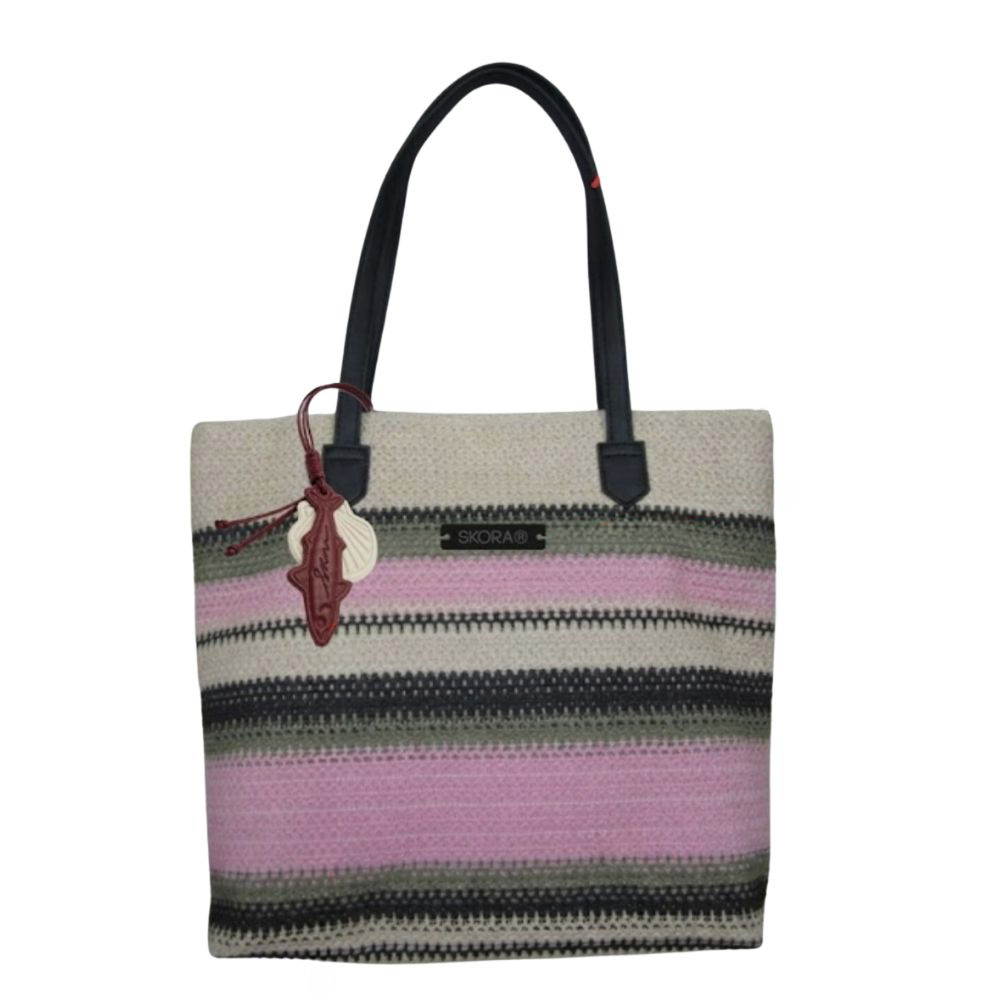 BOLSO PLAYERO SKORA CROCHET RAYADO 44x38x10 CM