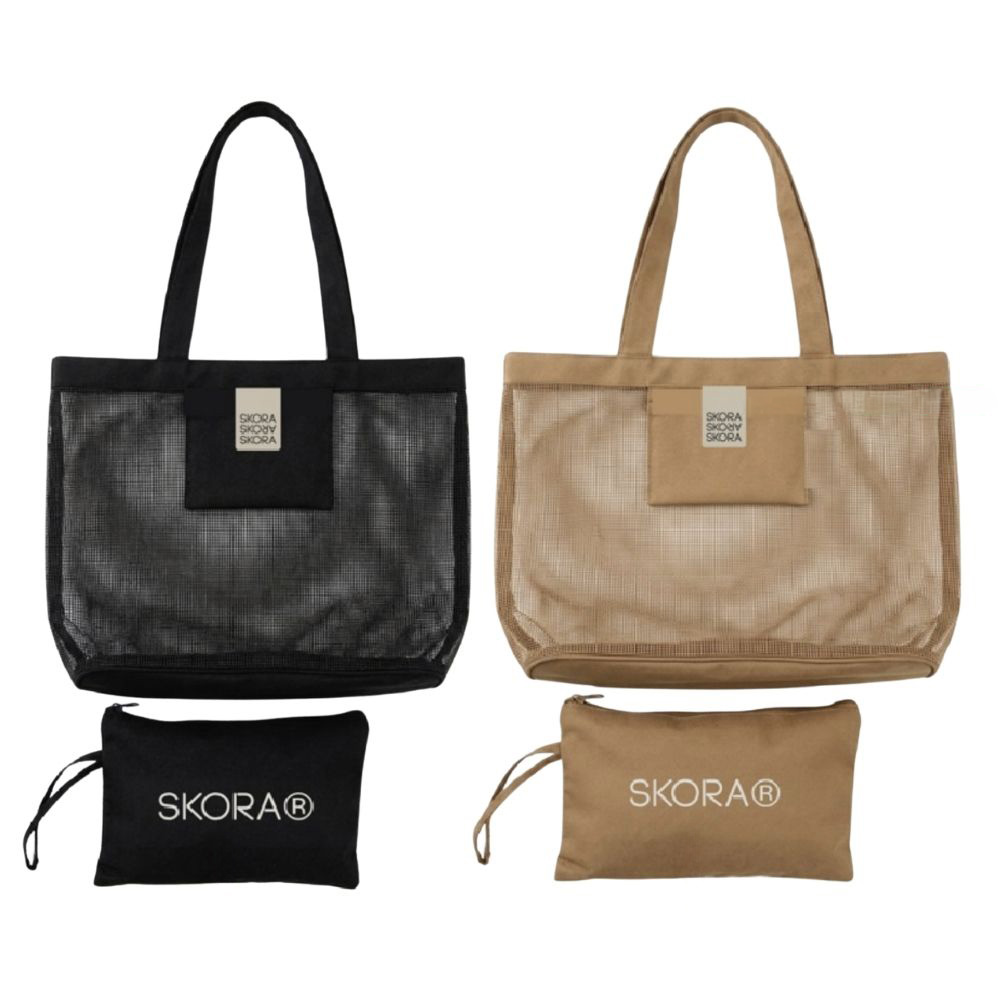 BOLSO PLAYERO SKORA  MESH CON PORTACOSMETICO 42x32x14 CM