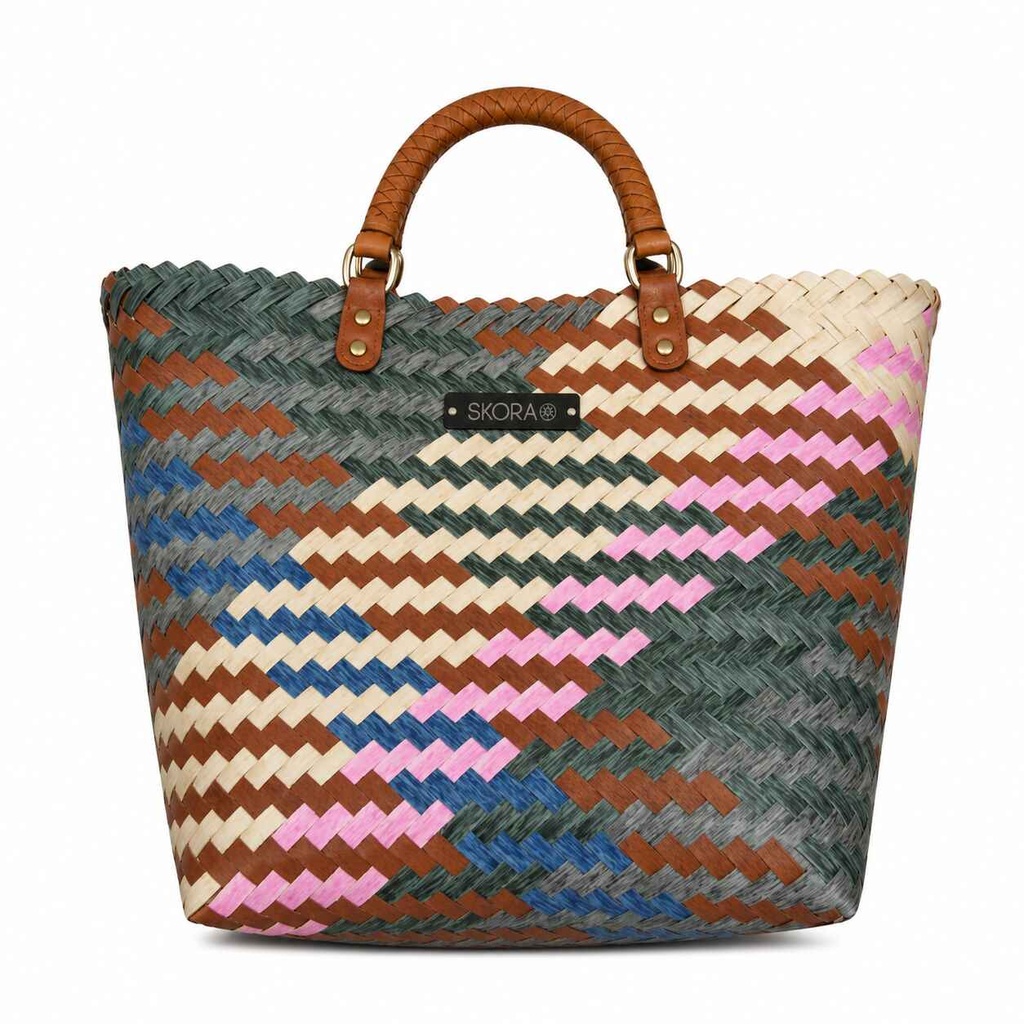 CANASTO PLAYERO SKORA CON MANIJAS DE MADERA 33x20x17 CM