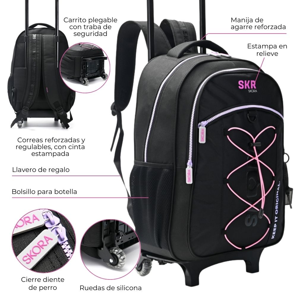 [337705] MOCHILA CARRO 18" CROMATICO ELÁSTICO CON LLAVERO 32x45x15 CM SKORA