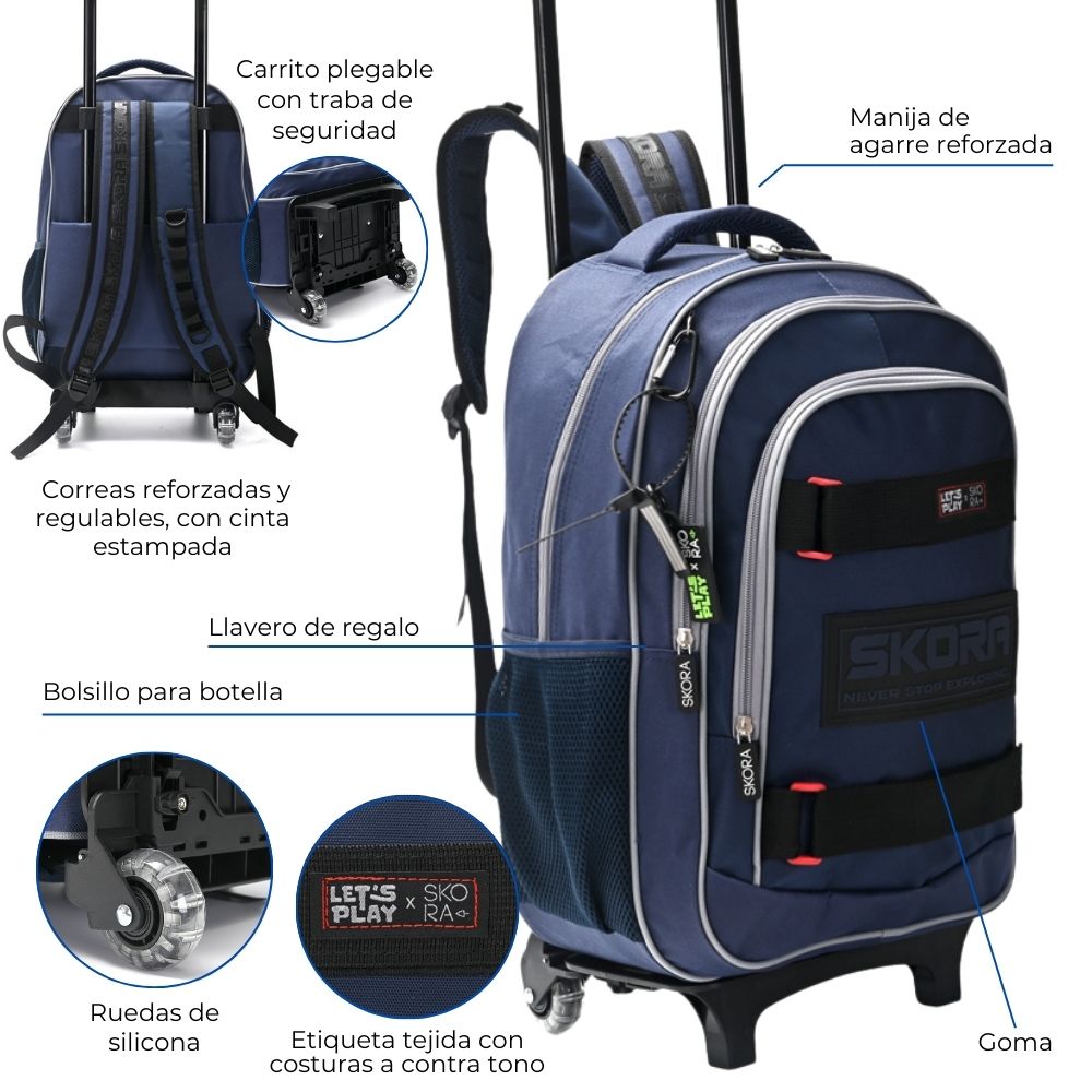 [337695] MOCHILA CARRO 18" CROMATICO PIPPING CON LLAVERO 32x45x15 CM SKORA