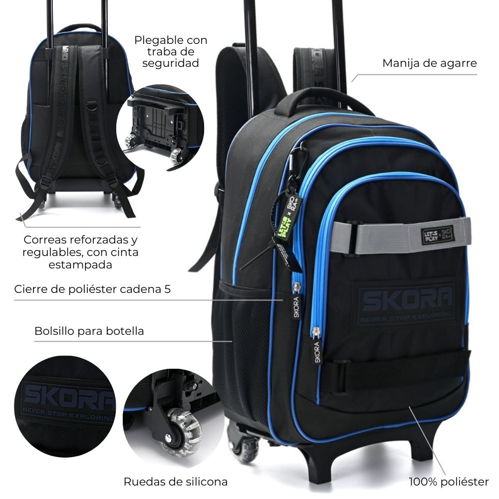 [337697] MOCHILA CARRO 18" CROMATICO PIPPING CON LLAVERO 32x45x15 CM SKORA