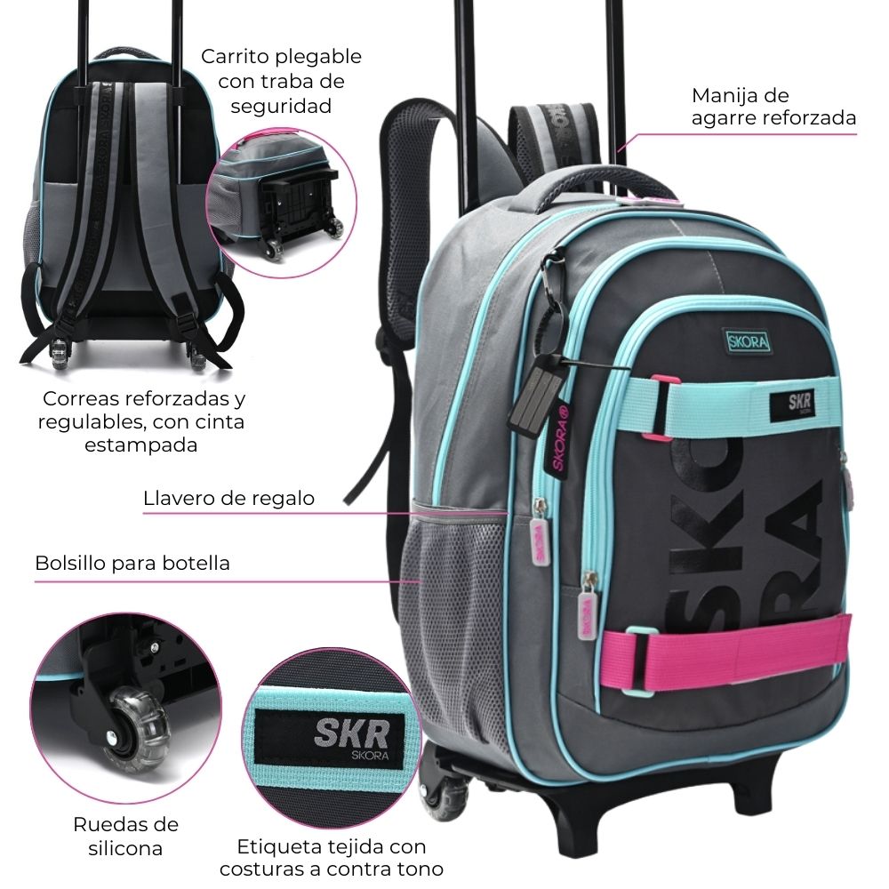 [337701] MOCHILA CARRO 18" CROMATICO PIPPING CON LLAVERO 32x45x15 CM SKORA