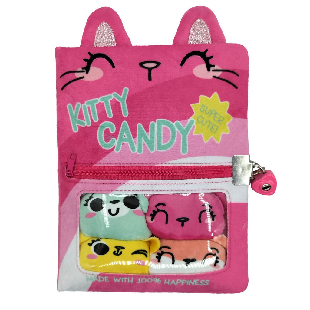 [6CK885] DIARIO PLUSH A5 RAYADO CON MINI PELUCHE CRESKO