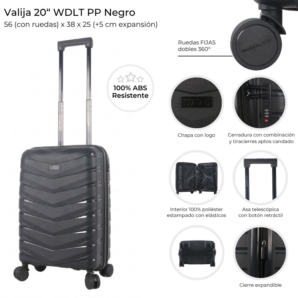 VALIJA 20" WANDERLUST PP NEGRO