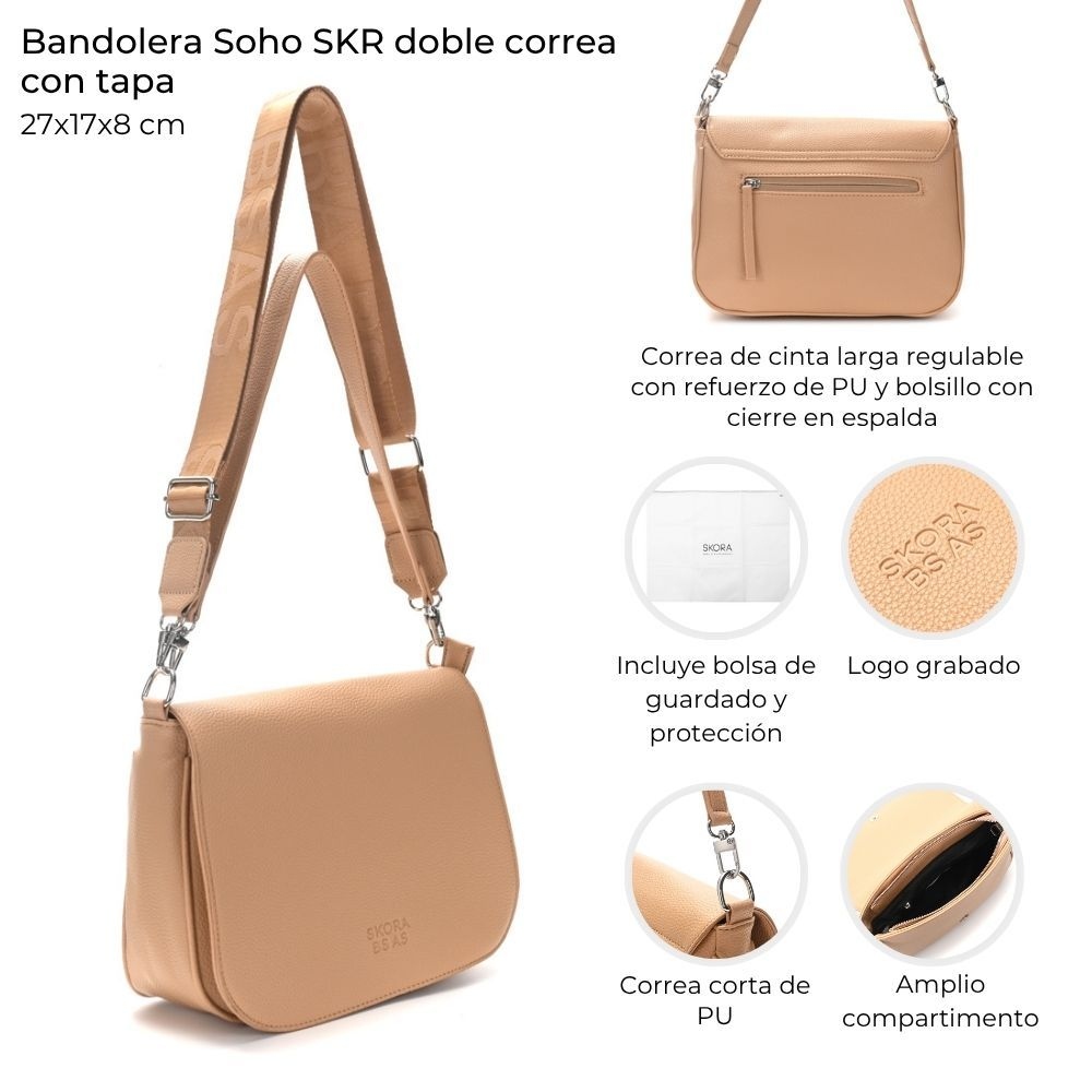 [148211] BANDOLERA SOHO SKORA DOBLE CORREA 27x17x8 CM BEIGE