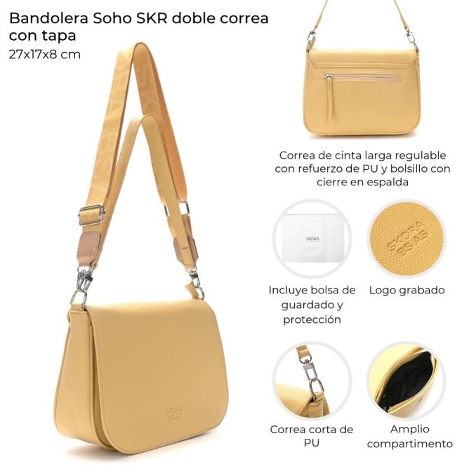 [148213] BANDOLERA SOHO SKORA DOBLE CORREA 27x17x8 CM BUTTERMILK