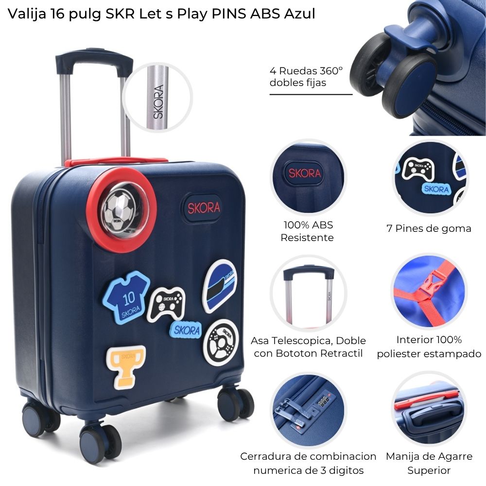 [448685] VALIJA 16" SKORA LETS PLAY PINS ABS AZUL
