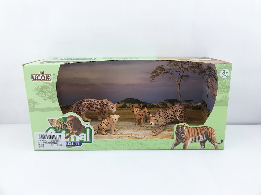 ANIMAL WORLD PLAYSET 31CM PACK X 4 FAMILIA LEOPARDO