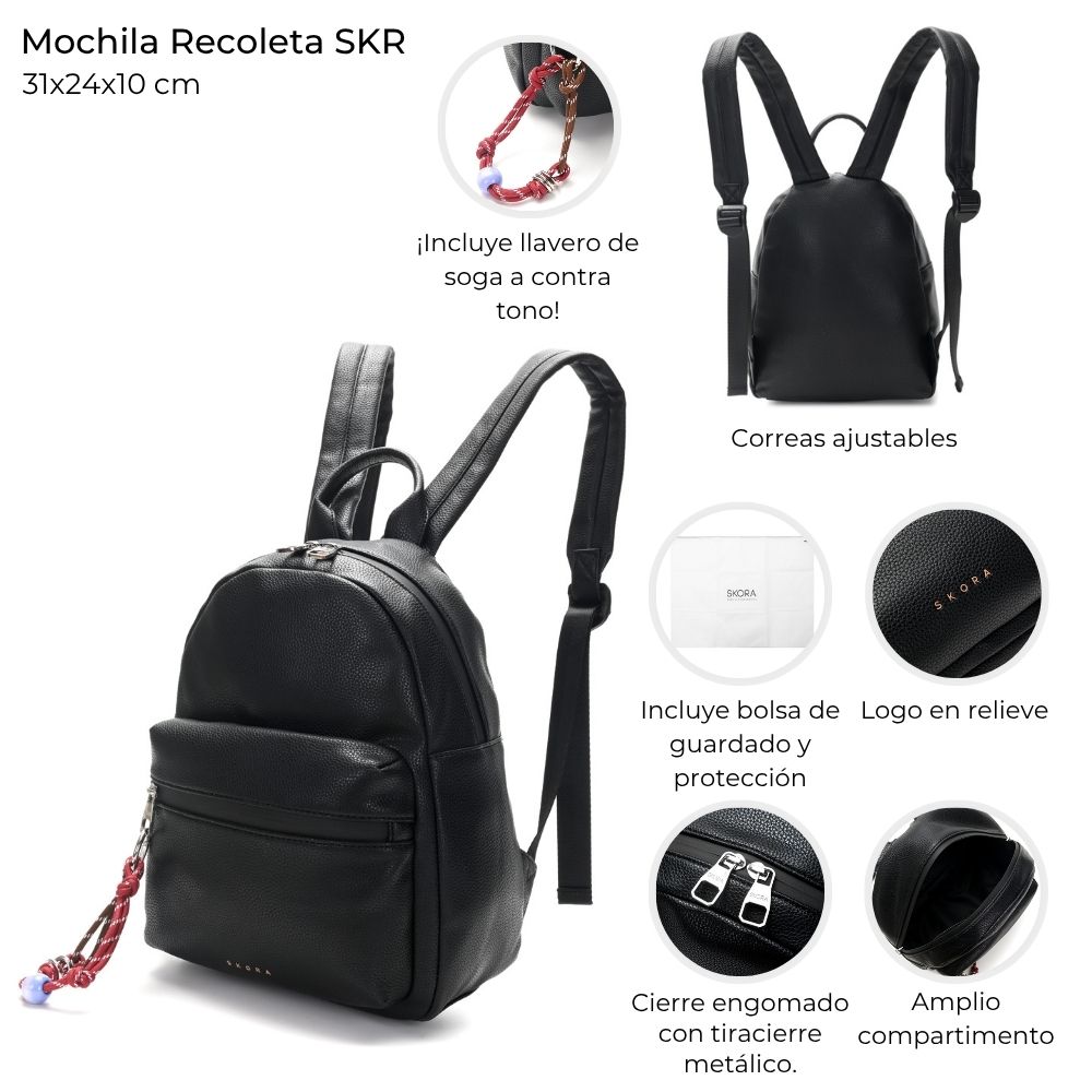 [147974] MOCHILA RECOLETA SKORA NEGRA 31x24x10 CM