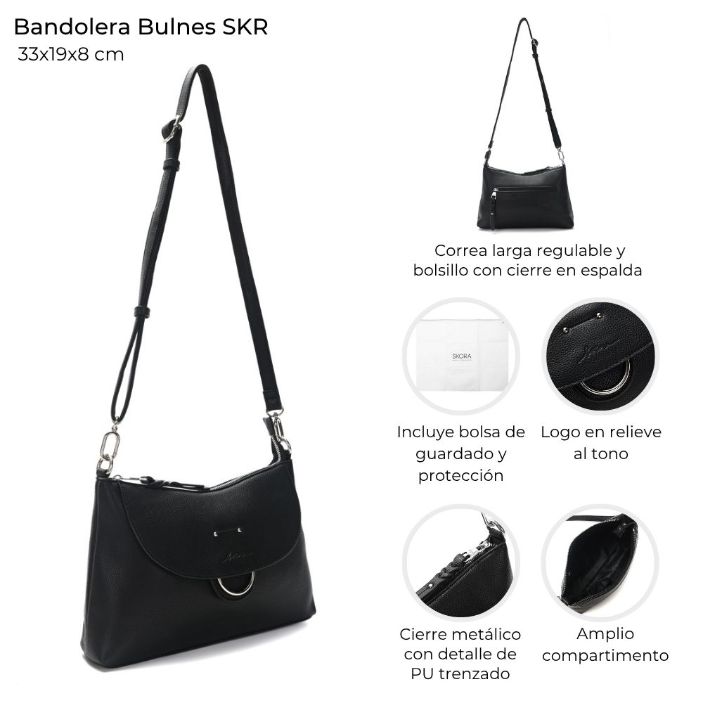 BANDOLERA BULNES SKORA NEGRA 33x19x8 CM