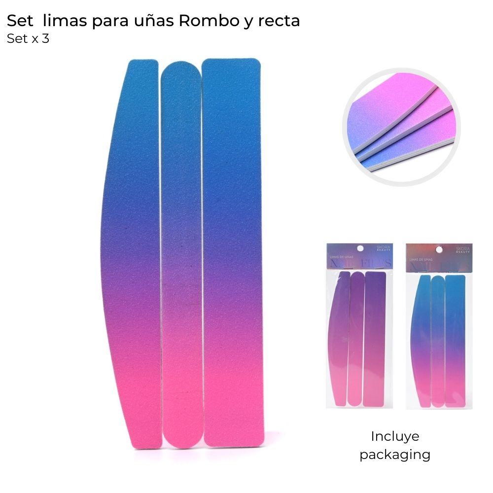 [838867] SET LIMAS PARA UÑAS ROMBO, RECTA Y RECTANGULAR x3 SKORA