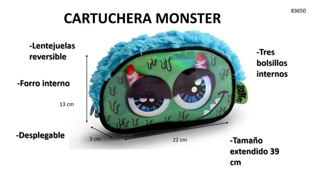 [83650] Cartuchera Jardin 3D 1 cierre Crazy Mons